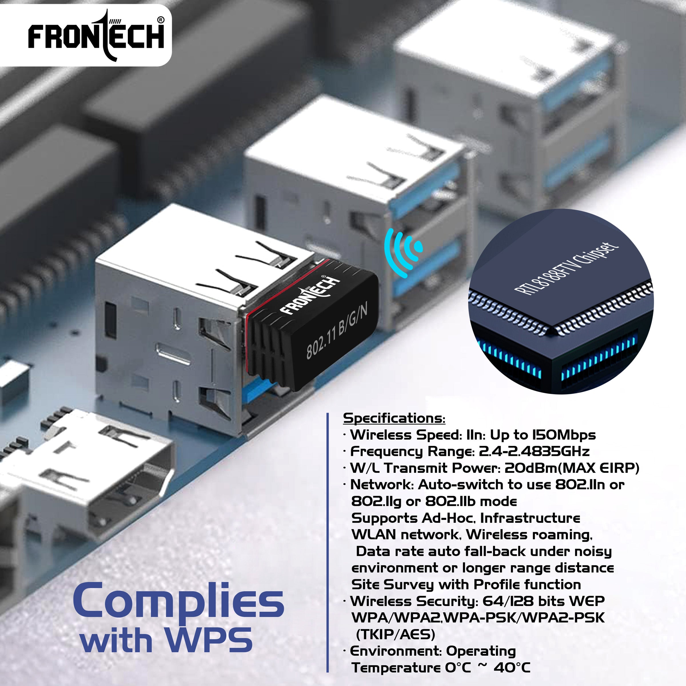 Frontech WiFi Dongle 150 Mbps (0843) Frontech WiFi Dongle 150 Mbps (0843)